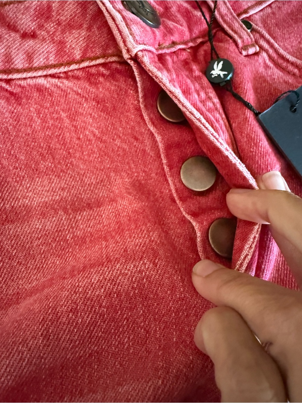 One Teaspoon Bandit Coral Red Distressed Roll-Cuff Denim Shorts - Picture 4 of 6